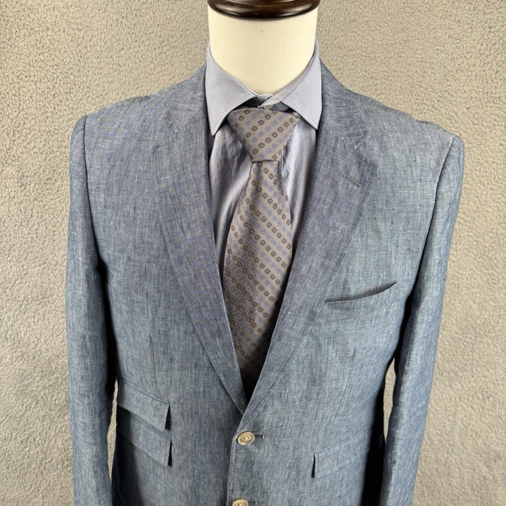Joseph Abboud Sport Coat Mens Small Blue 100% Linen Unstructured Jacket Blazer